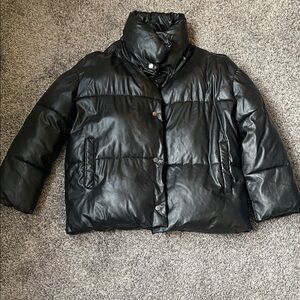 Vigoss Black Faux Leather Puffy Jacket